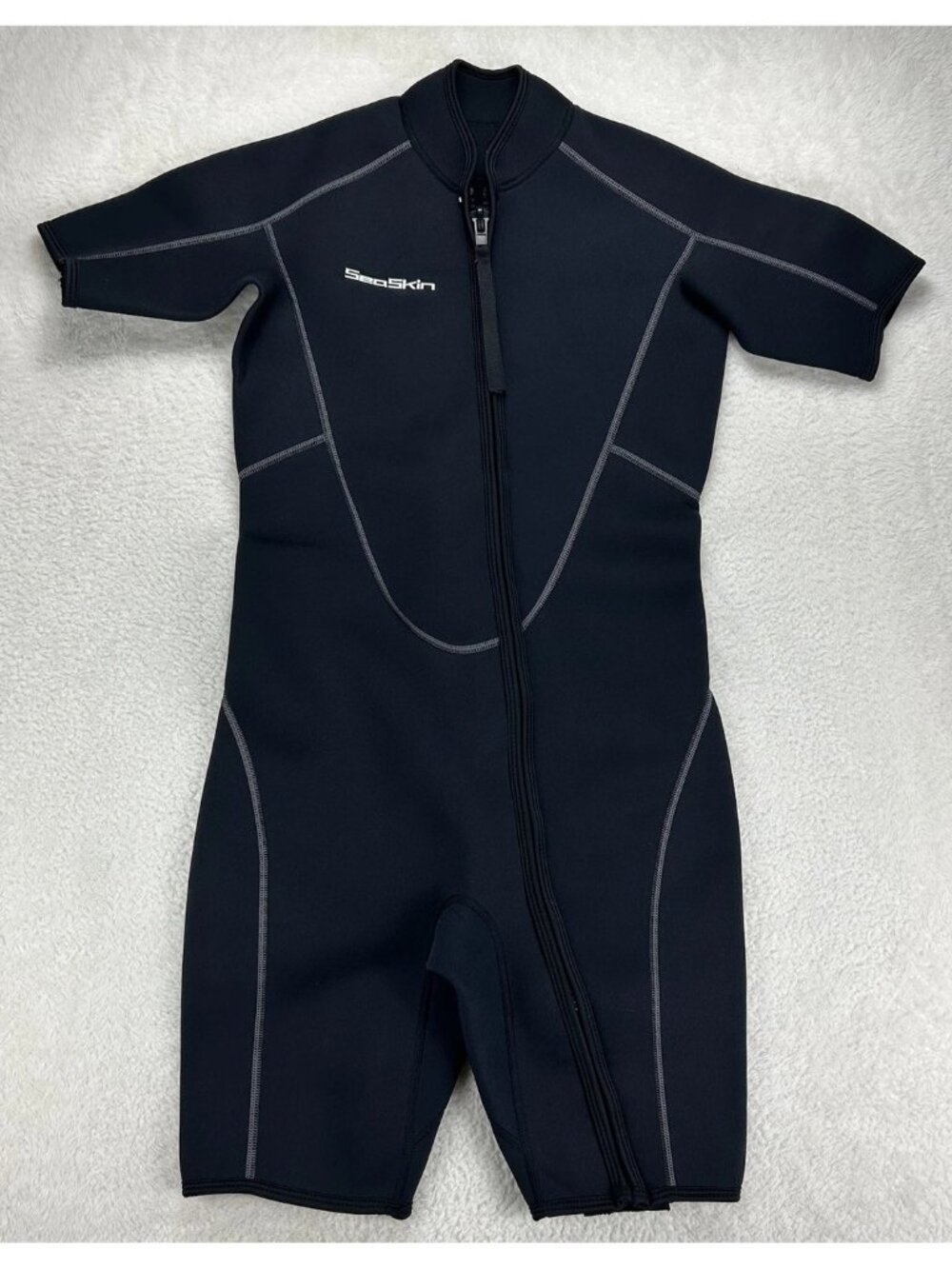 Sea Skin Wetsuit Adult Small Unisex 3/4 Length Front Zip Black & Blue Stitch
